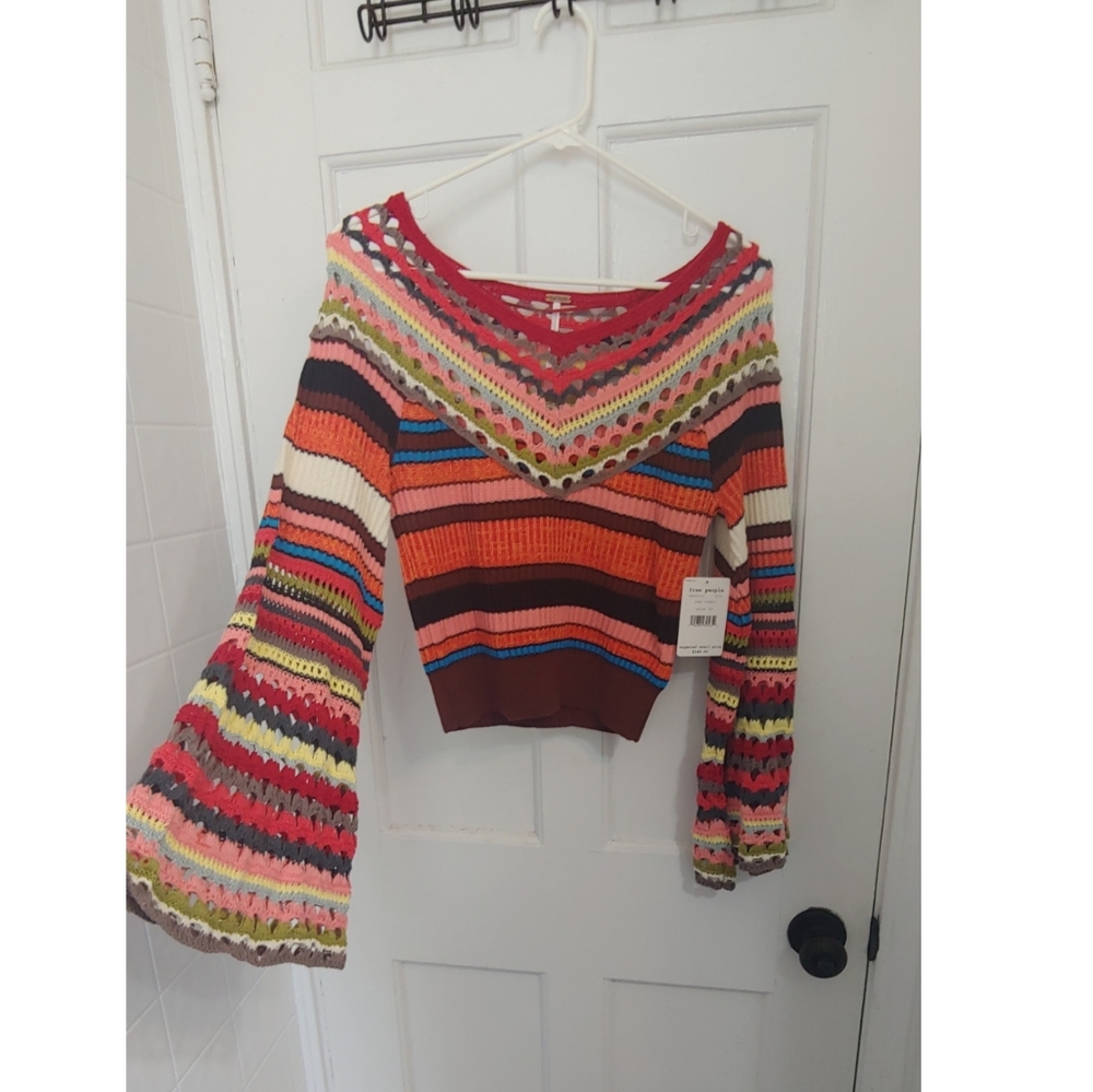 Free people crotchet knit sweater